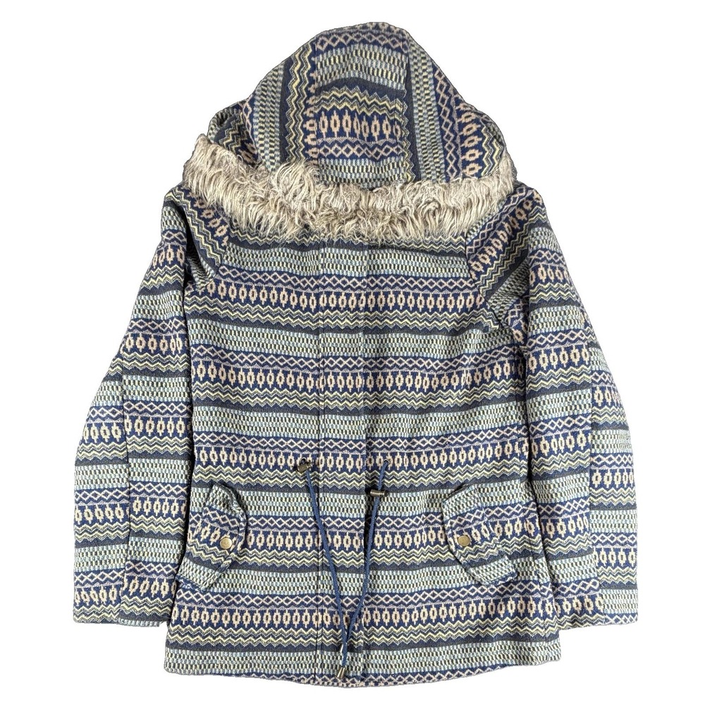 Mossimo Supply Co Y2K Aztec Wool Blend Parka Jacket Faux Fur Hood Mens M